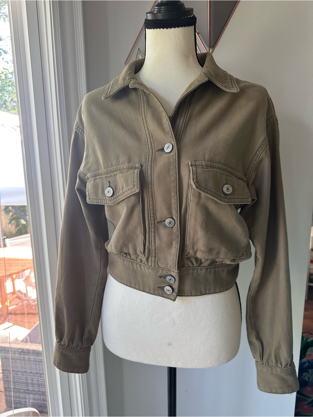 ABERCROMBIE & FITCH Women’s Cropped Utility Chore Workwear Jacket Olive Green XS